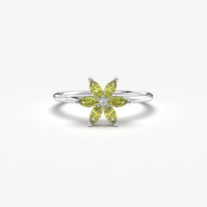 14K Gold Peridot Marquise and Diamond Ring - 8S132PER