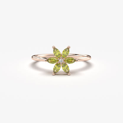14K Gold Peridot Marquise and Diamond Ring - 8S132PER