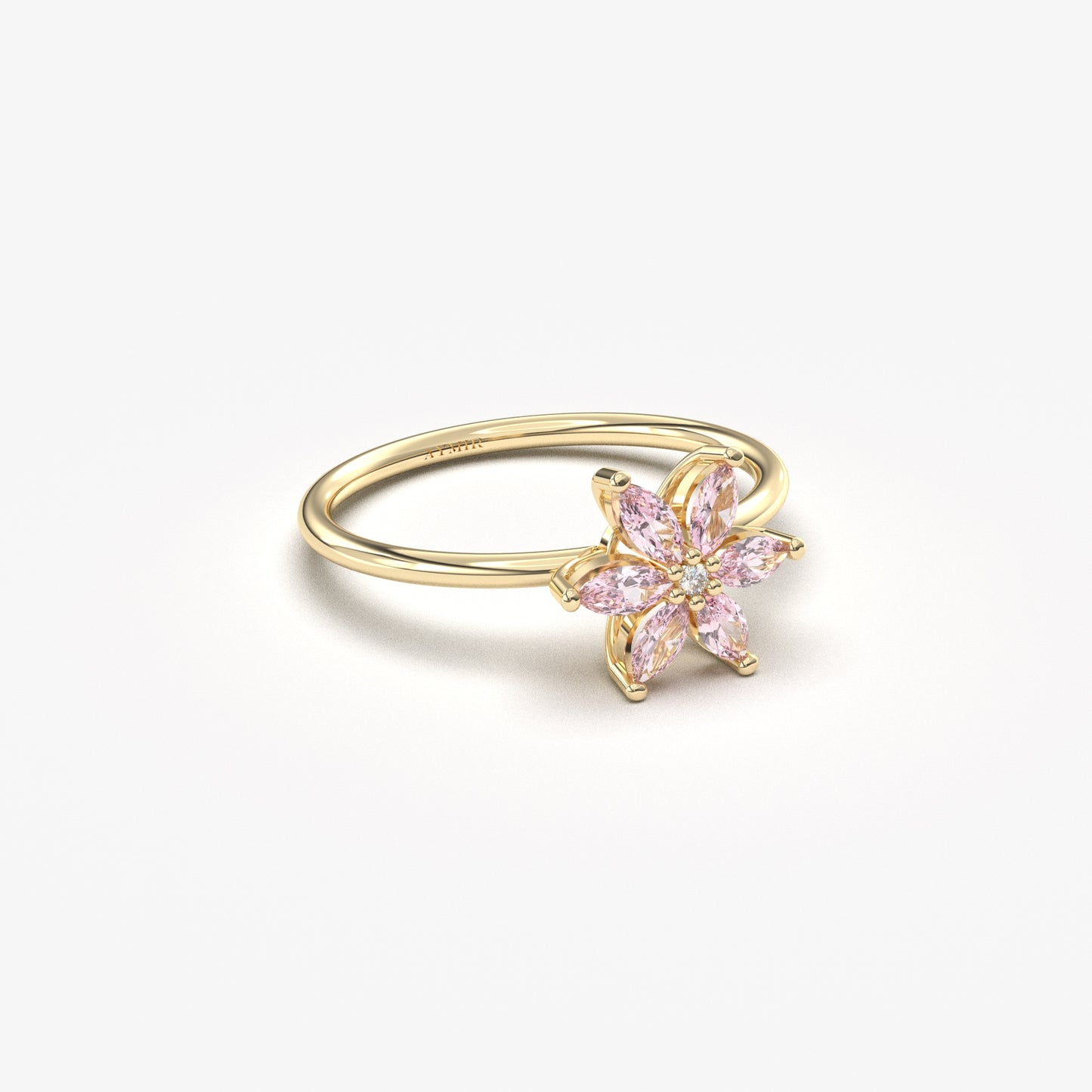 14K Gold Pink Topaz Flower Marquise and Diamond Ring - 8S132PNK
