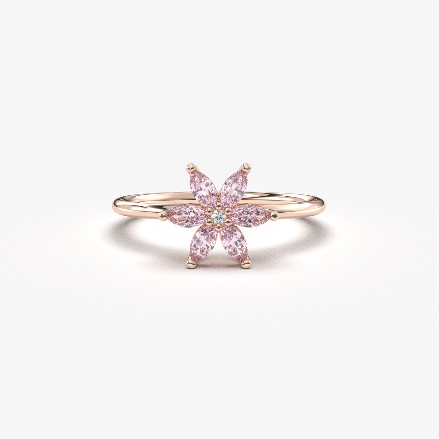 14K Gold Pink Topaz Flower Marquise and Diamond Ring - 8S132PNK
