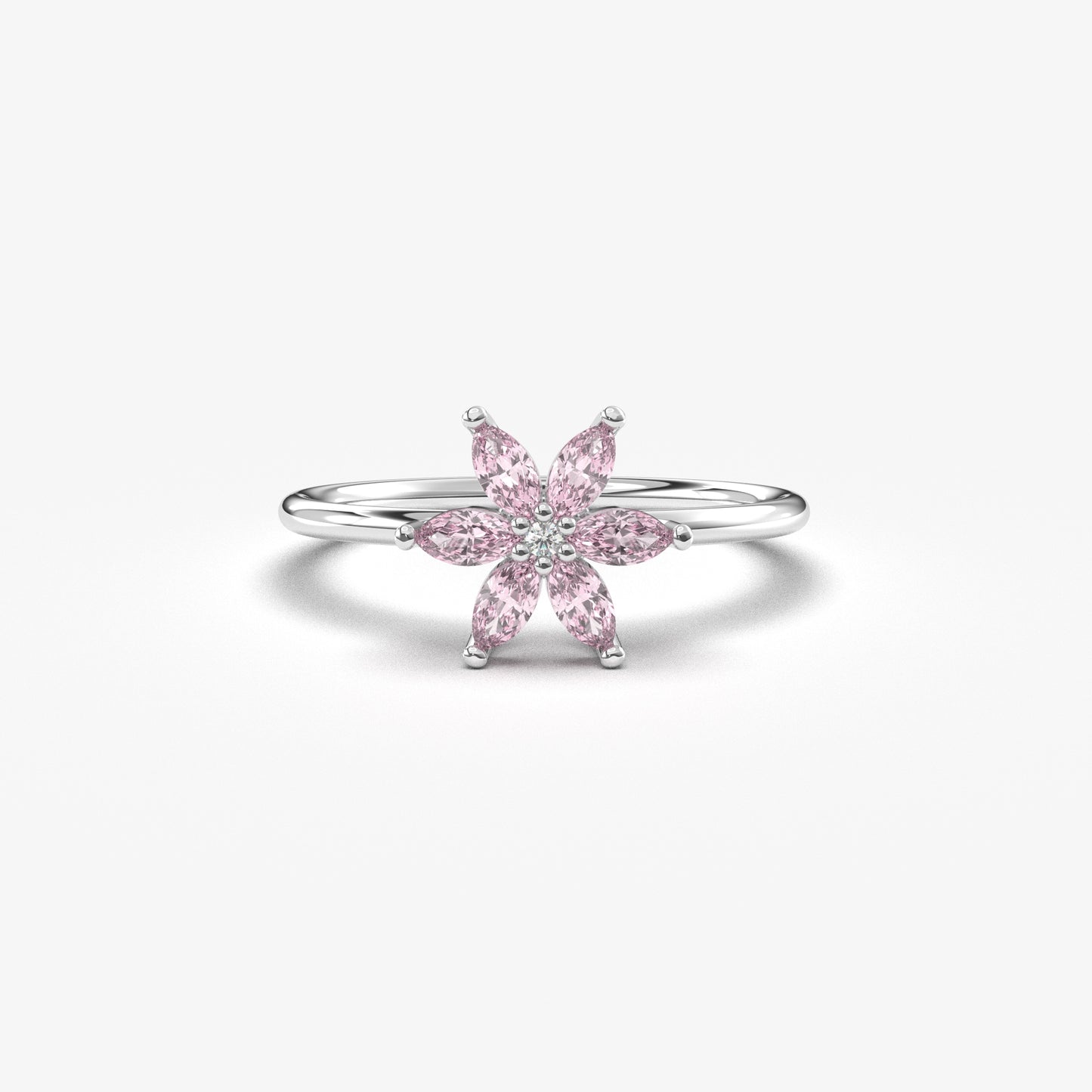 14K Gold Pink Topaz Flower Marquise and Diamond Ring - 8S132PNK