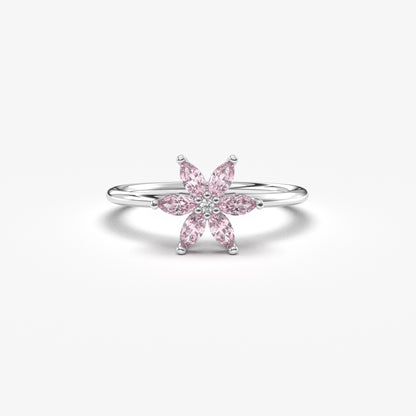 14K Gold Pink Topaz Flower Marquise and Diamond Ring - 8S132PNK