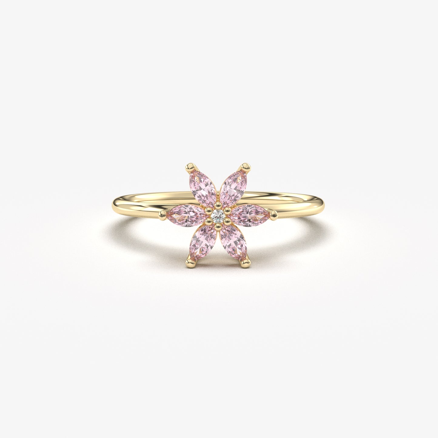 14K Gold Pink Topaz Flower Marquise and Diamond Ring - 8S132PNK
