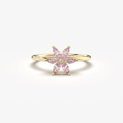 14K Gold Pink Topaz Flower Marquise and Diamond Ring - 8S132PNK