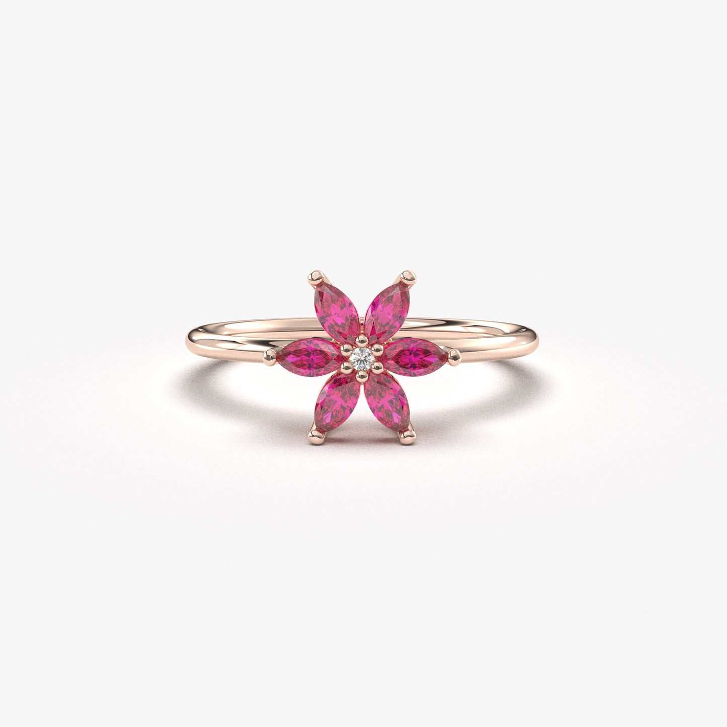 10K Gold Floral Ruby Marquise and Diamond Ring - 8S132RBY
