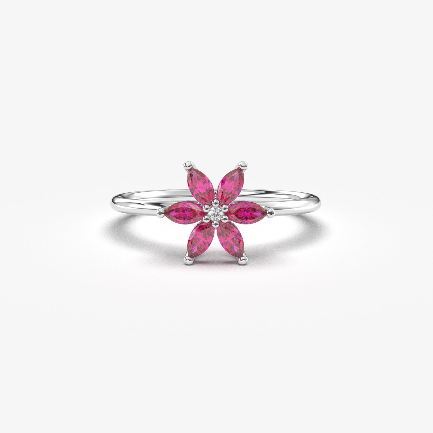 10K Gold Floral Ruby Marquise and Diamond Ring - 8S132RBY