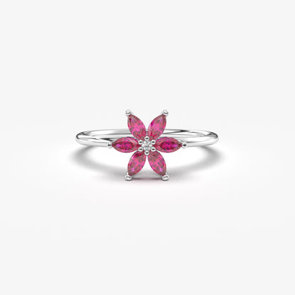 10K Gold Floral Ruby Marquise and Diamond Ring - 8S132RBY
