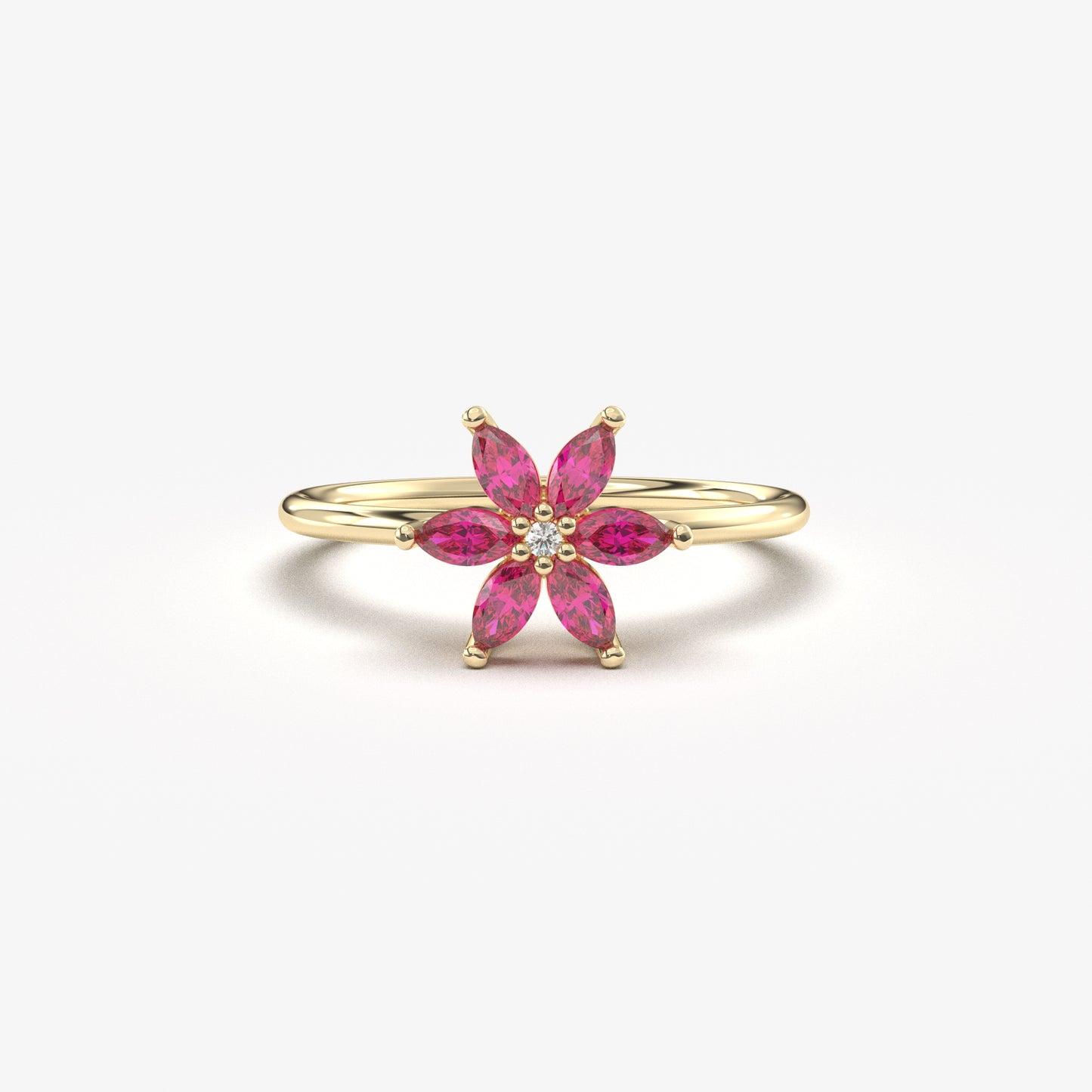 10K Gold Floral Ruby Marquise and Diamond Ring - 8S132RBY