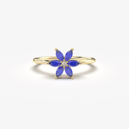 14K Gold Marquise Sapphire and Diamond Ring - 8S132SAP