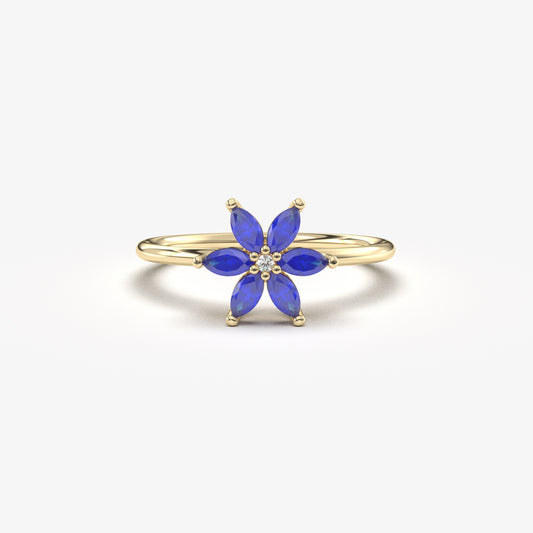 10K Gold Marquise Sapphire and Diamond Ring - 8S132SAP