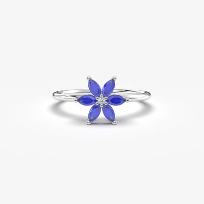 14K Gold Marquise Sapphire and Diamond Ring - 8S132SAP