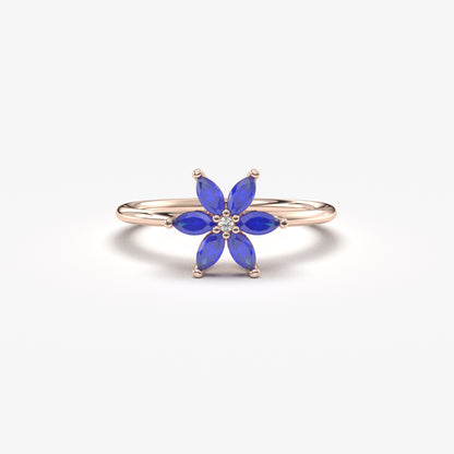 14K Gold Marquise Sapphire and Diamond Ring - 8S132SAP