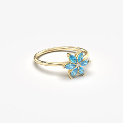 10K Gold Sky Blue Marquise and Diamond Ring - 8S132SKY
