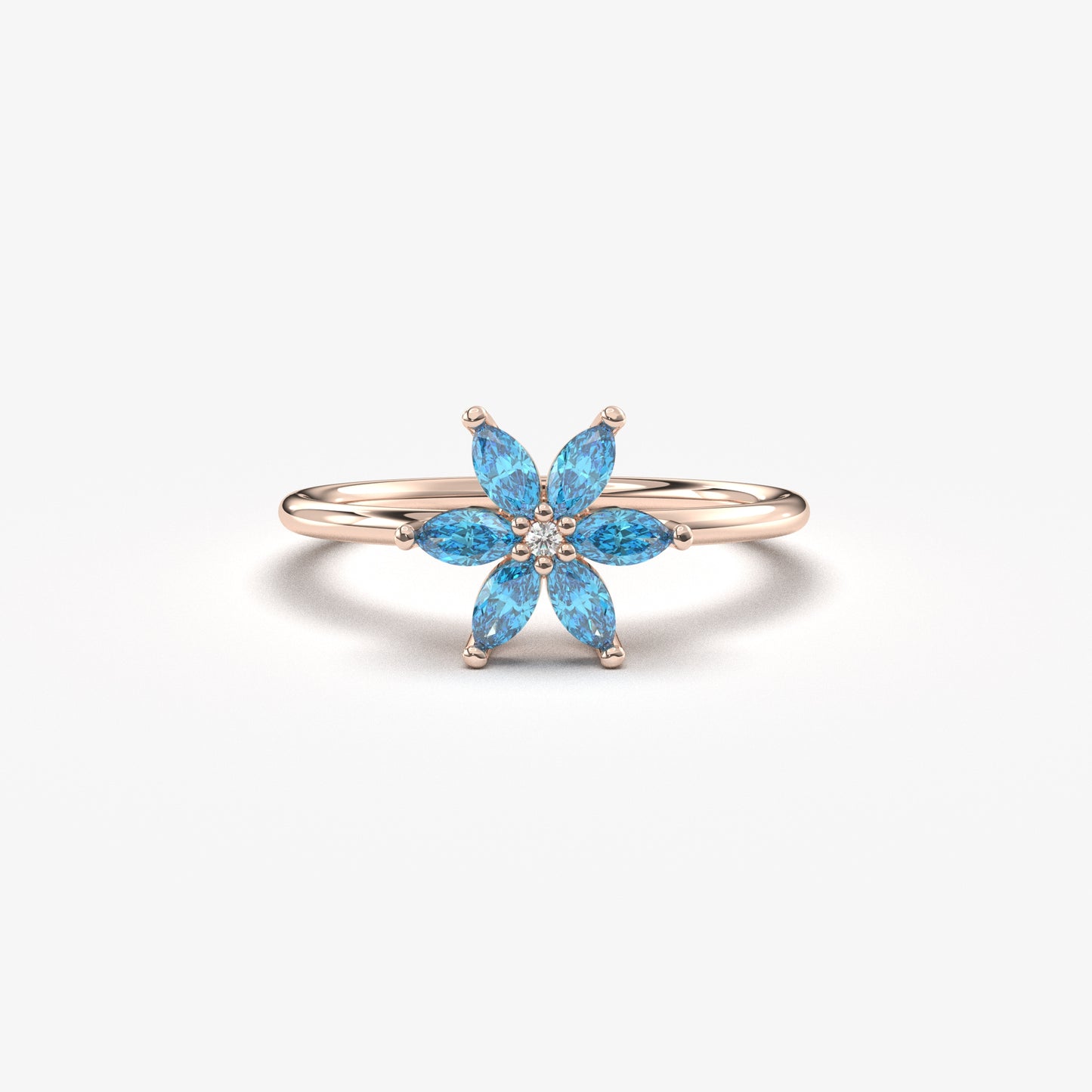 10K Gold Sky Blue Marquise and Diamond Ring - 8S132SKY