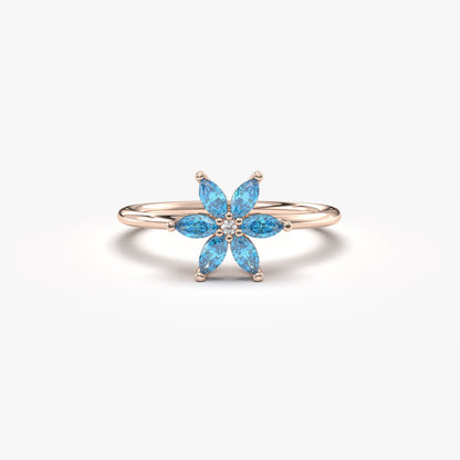 10K Gold Sky Blue Marquise and Diamond Ring - 8S132SKY