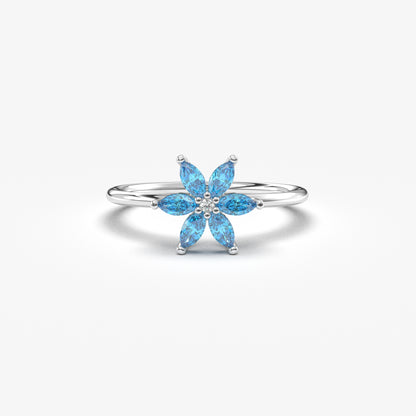 10K Gold Sky Blue Marquise and Diamond Ring - 8S132SKY