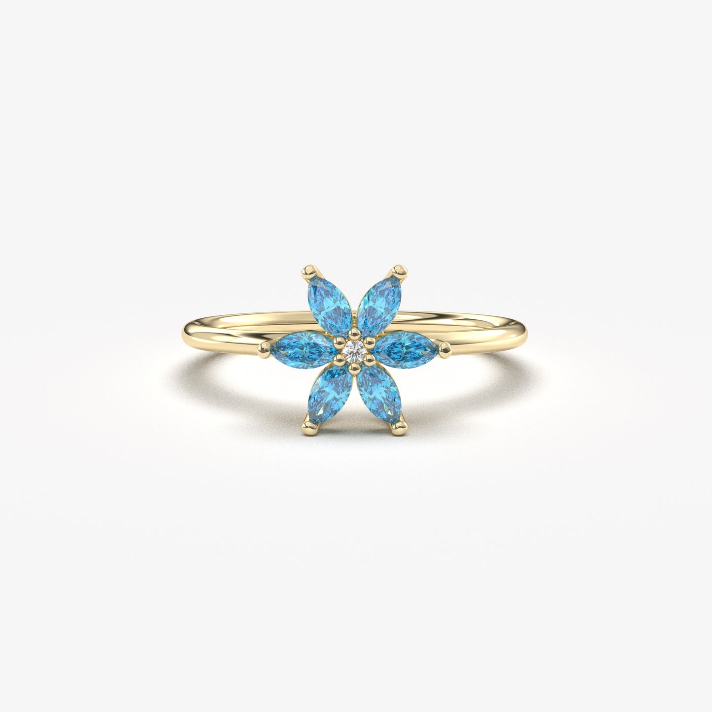 10K Gold Sky Blue Marquise and Diamond Ring - 8S132SKY