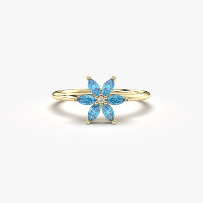 10K Gold Sky Blue Marquise and Diamond Ring - 8S132SKY