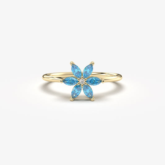 10K Gold Sky Blue Marquise and Diamond Ring - 8S132SKY