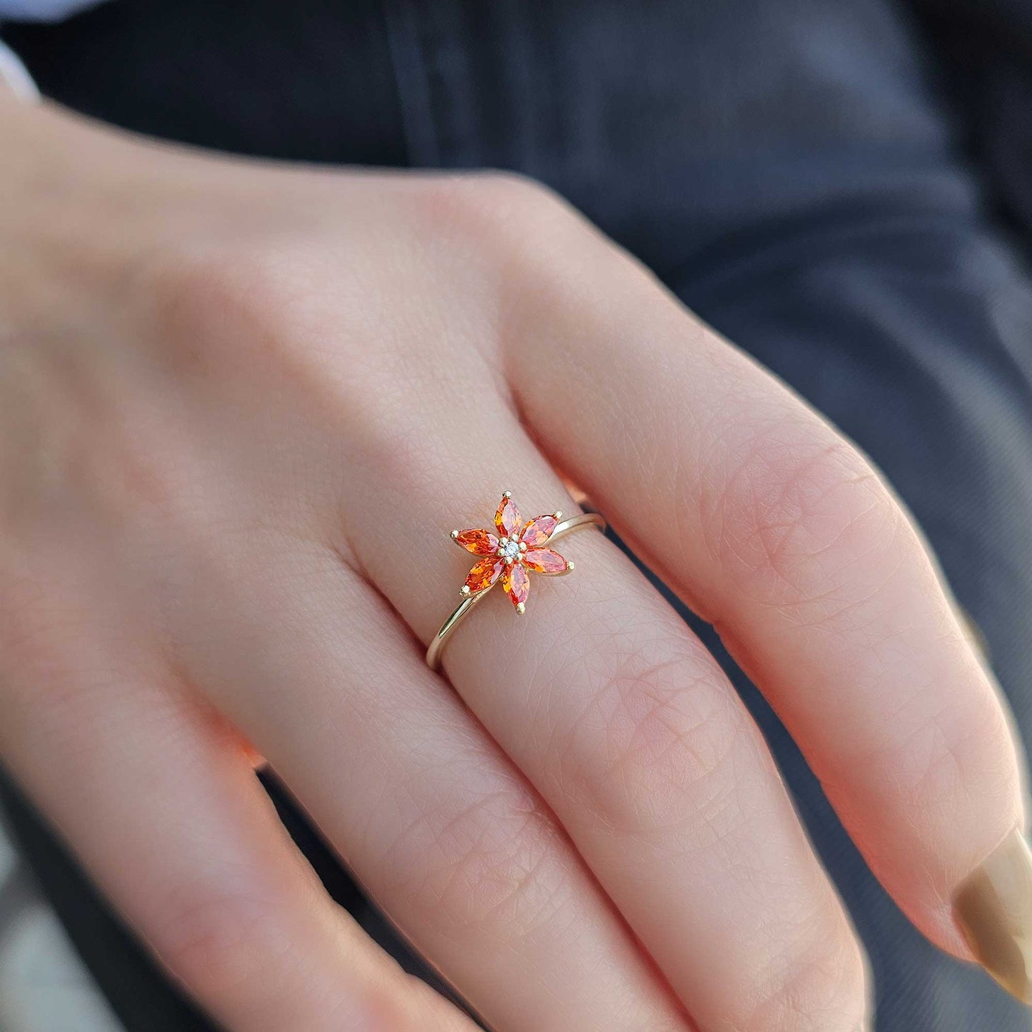 10K Gold Orange Flower Marquise and Diamond Ring - 8S132ORNG