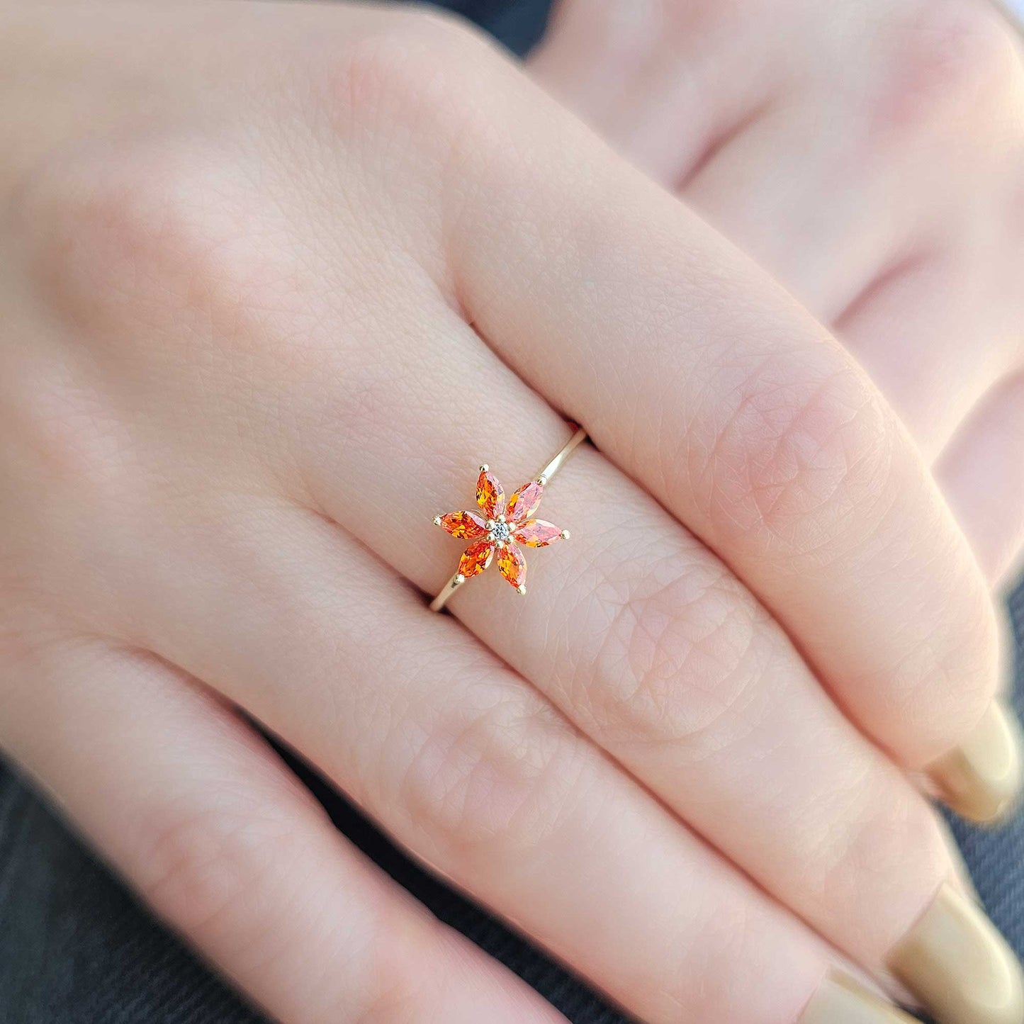 10K Gold Orange Flower Marquise and Diamond Ring - 8S132ORNG