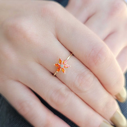 10K Gold Orange Flower Marquise and Diamond Ring - 8S132ORNG