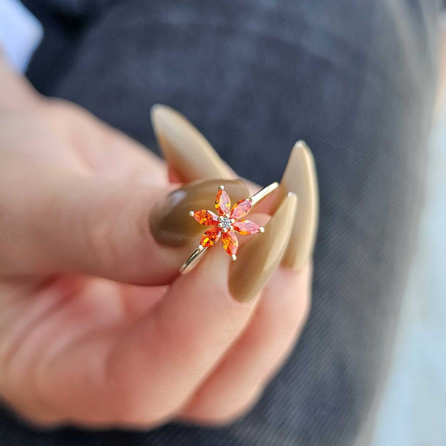 10K Gold Orange Flower Marquise and Diamond Ring - 8S132ORNG