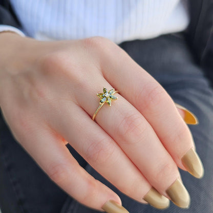 14K Gold Peridot Marquise and Diamond Ring - 8S132PER