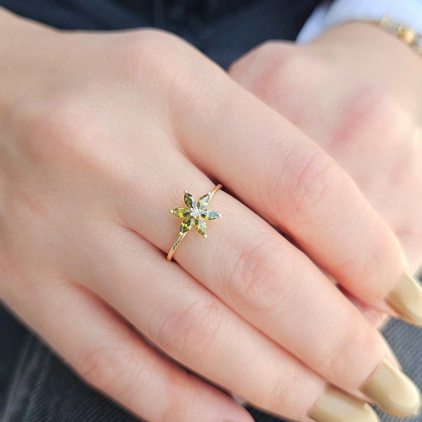 14K Gold Peridot Marquise and Diamond Ring - 8S132PER