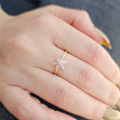 14K Gold Pink Topaz Flower Marquise and Diamond Ring - 8S132PNK