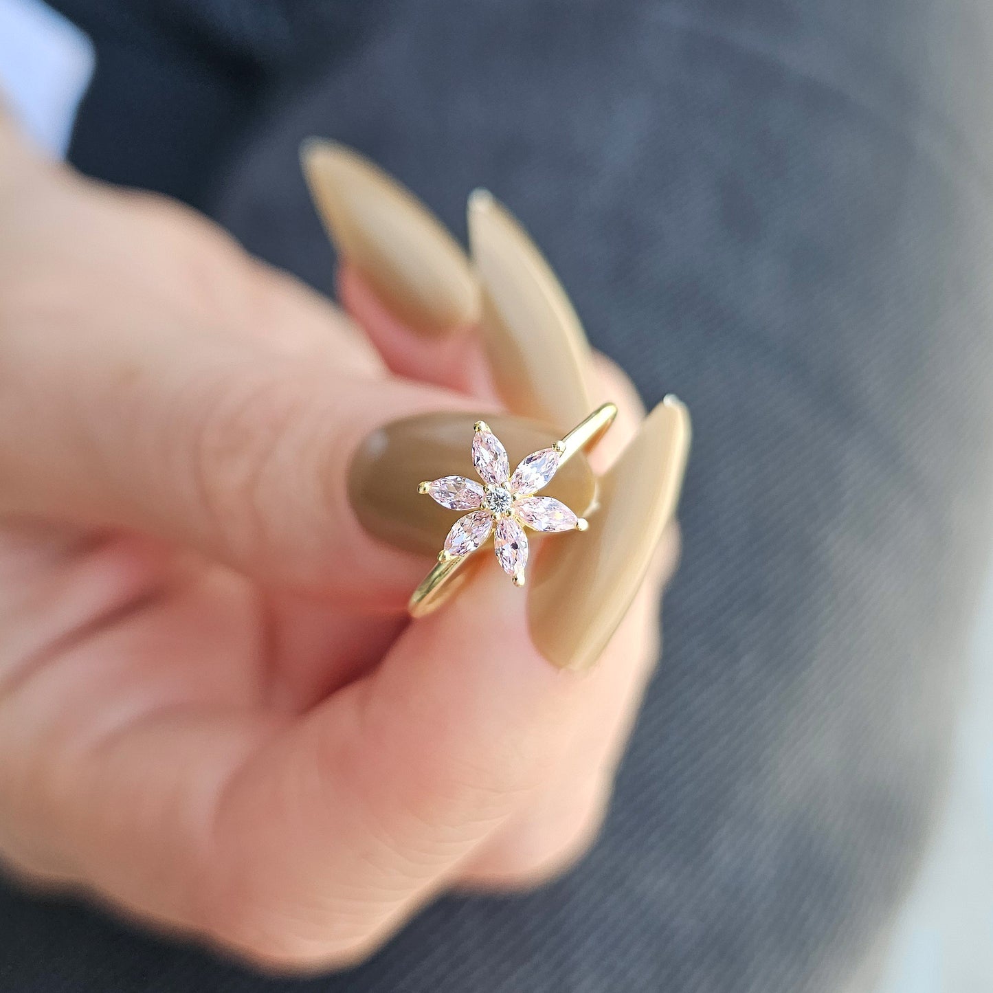 14K Gold Pink Topaz Flower Marquise and Diamond Ring - 8S132PNK
