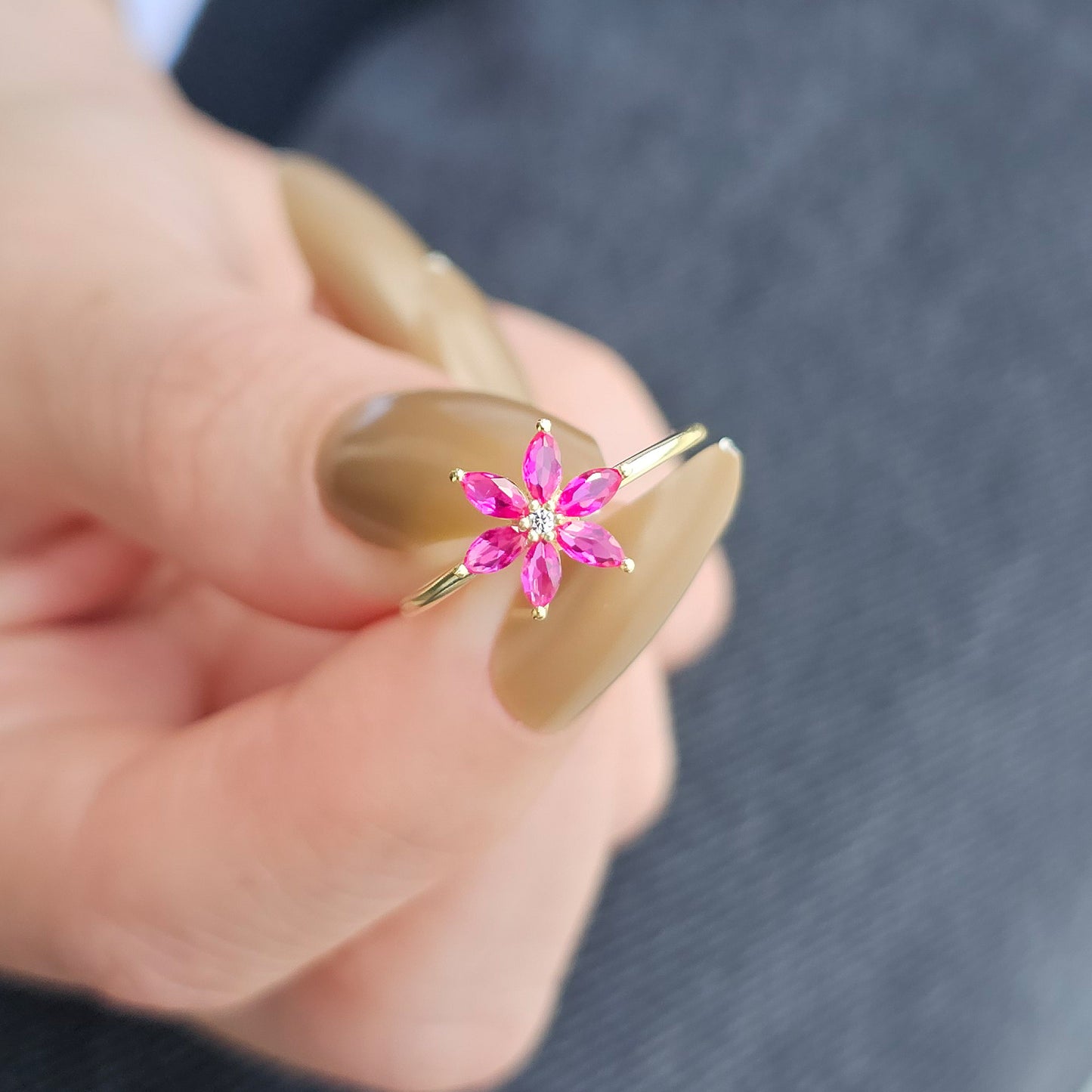 10K Gold Floral Ruby Marquise and Diamond Ring - 8S132RBY