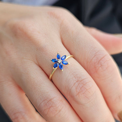 14K Gold Marquise Sapphire and Diamond Ring - 8S132SAP