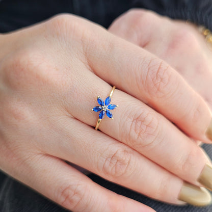 14K Gold Marquise Sapphire and Diamond Ring - 8S132SAP