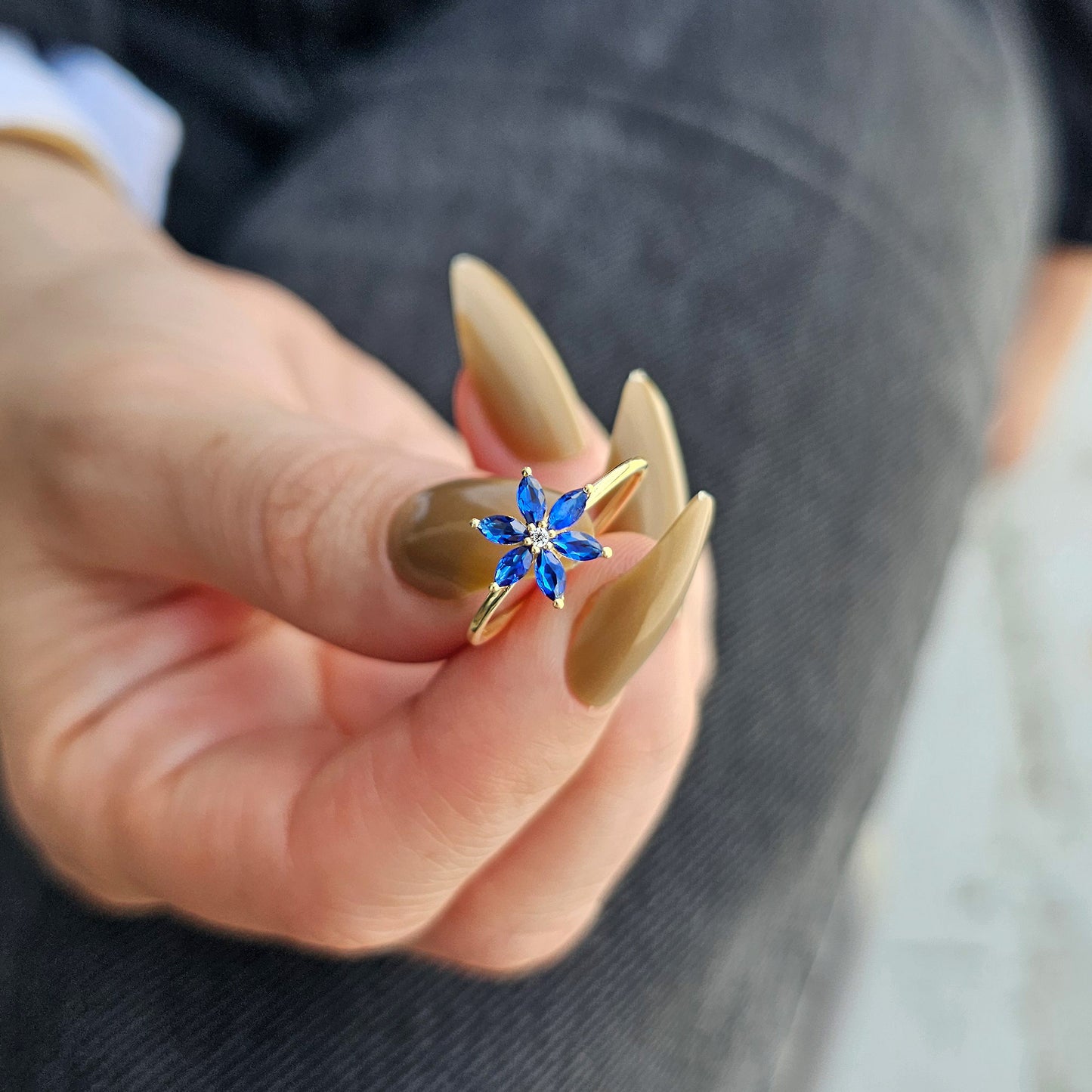 14K Gold Marquise Sapphire and Diamond Ring - 8S132SAP