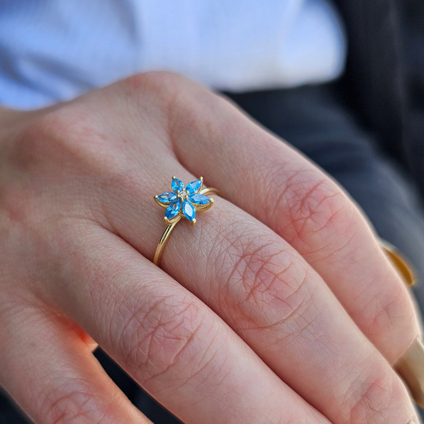 10K Gold Sky Blue Marquise and Diamond Ring - 8S132SKY