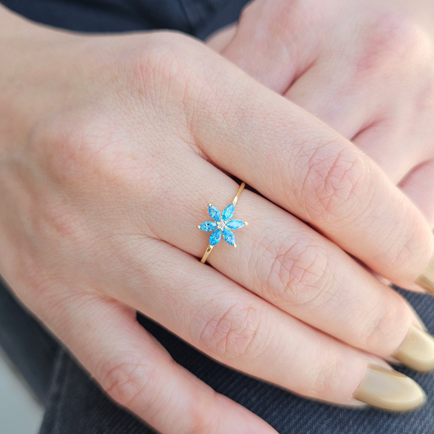 10K Gold Sky Blue Marquise and Diamond Ring - 8S132SKY