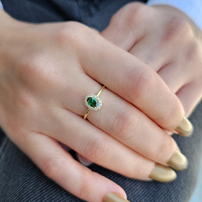 14K Gold Oval Emerald Solitaire Cz Ring - 8S26EME