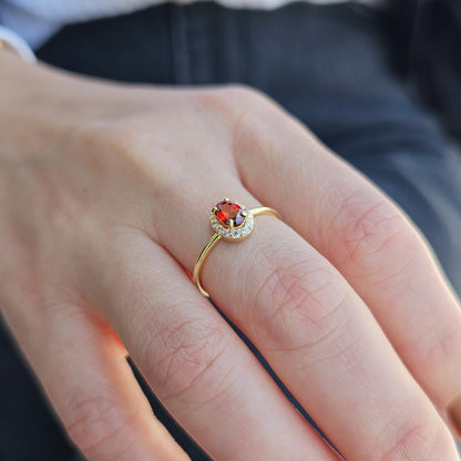 10K Gold Oval Garnet Halo Diamond Ring - 8S26GAR