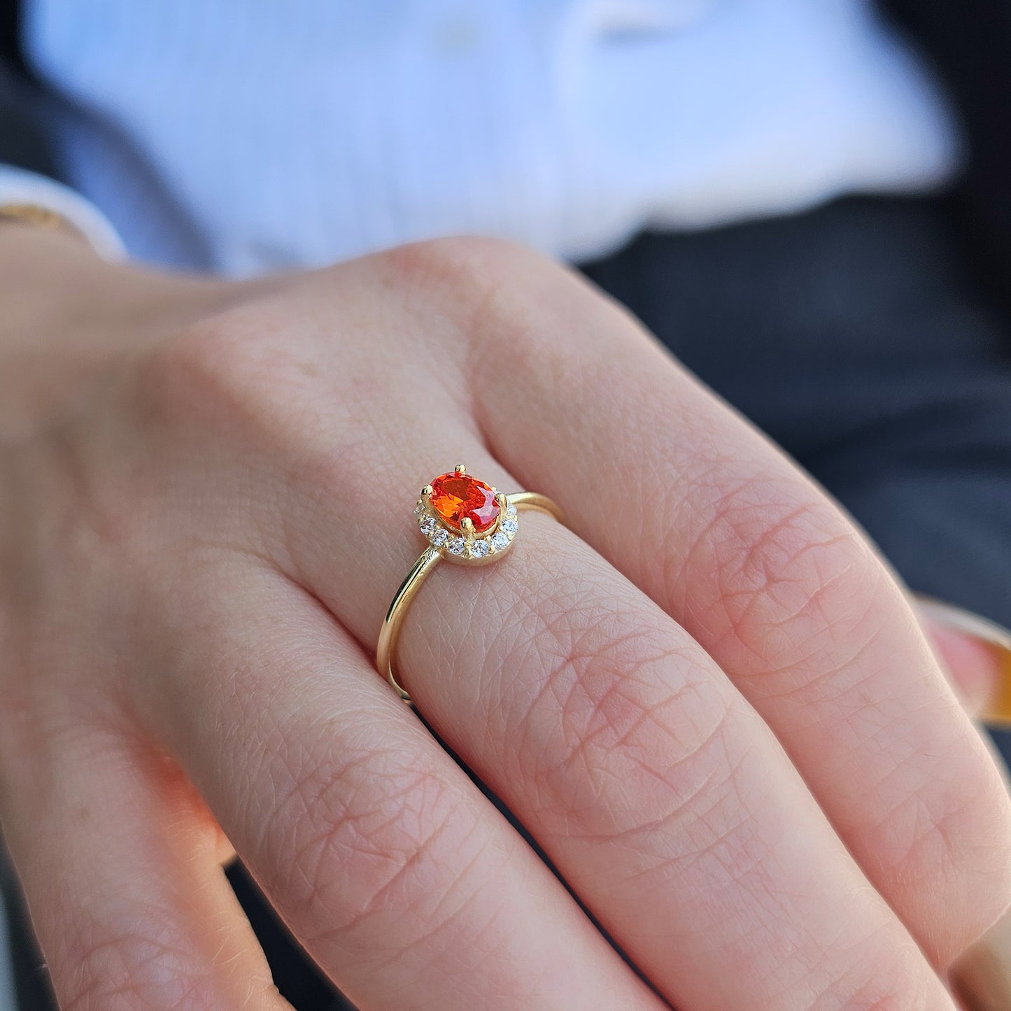 14K Gold Oval Vintage Orange Diamond Ring - 8S26ORNG