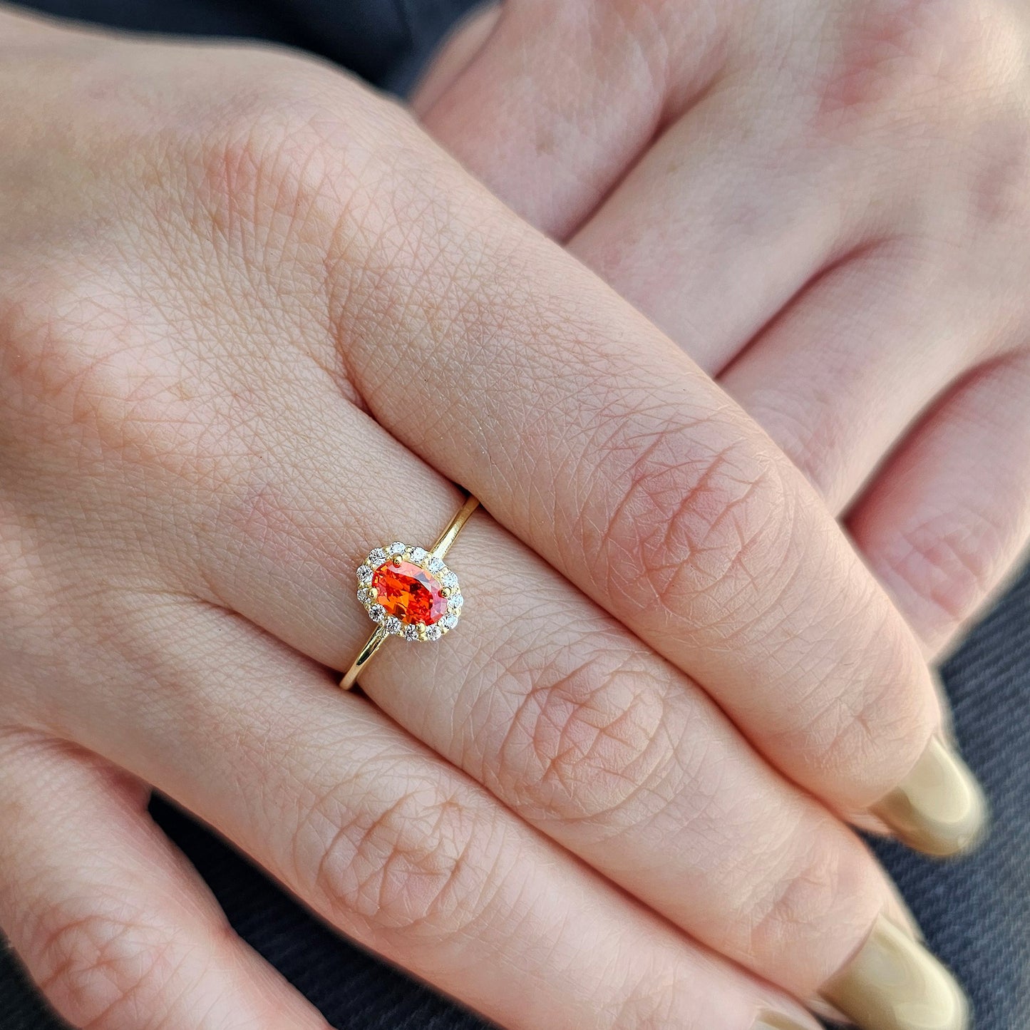 14K Gold Oval Vintage Orange Diamond Ring - 8S26ORNG