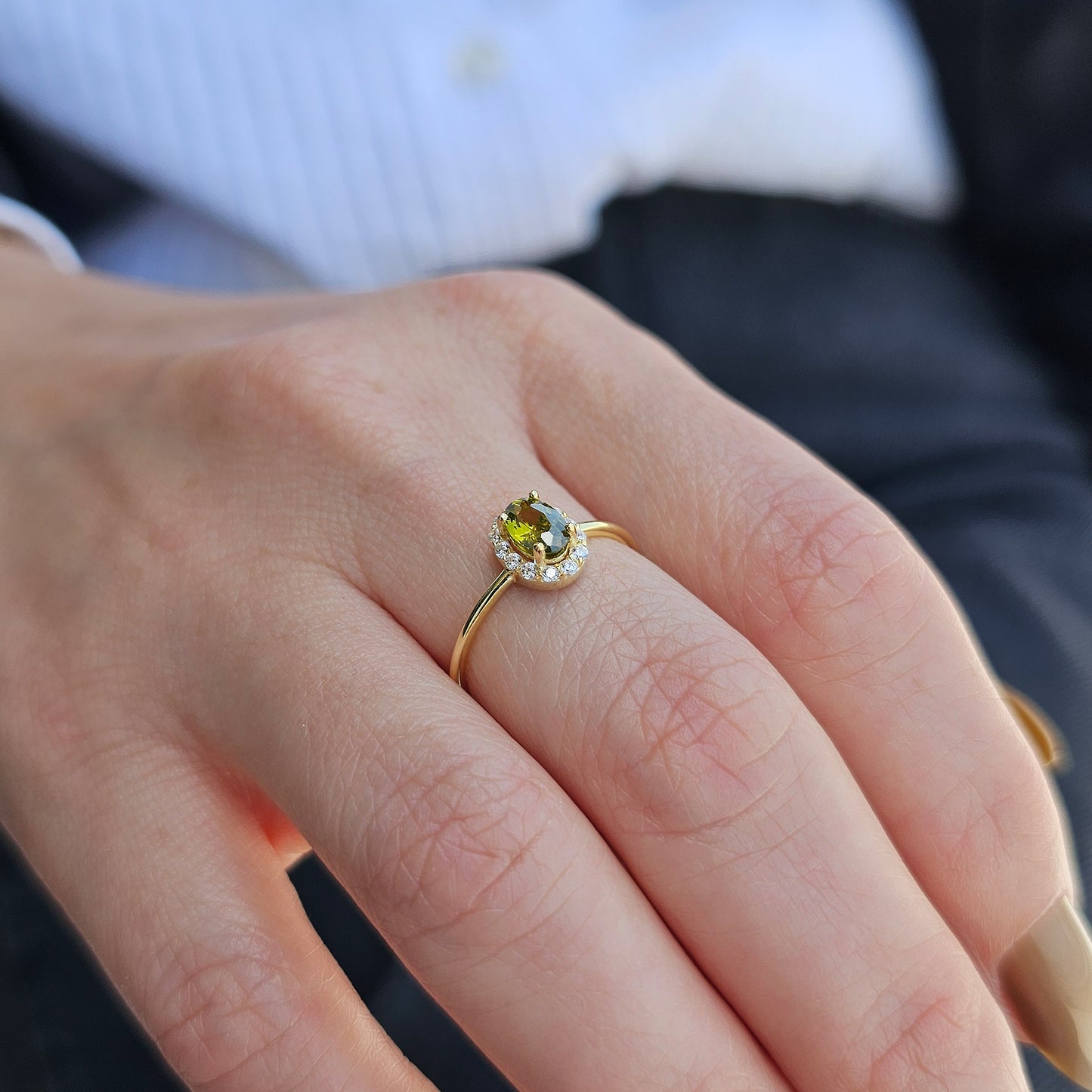 10K Gold Halo Oval Peridot and Diamond Ring - 8S26PER