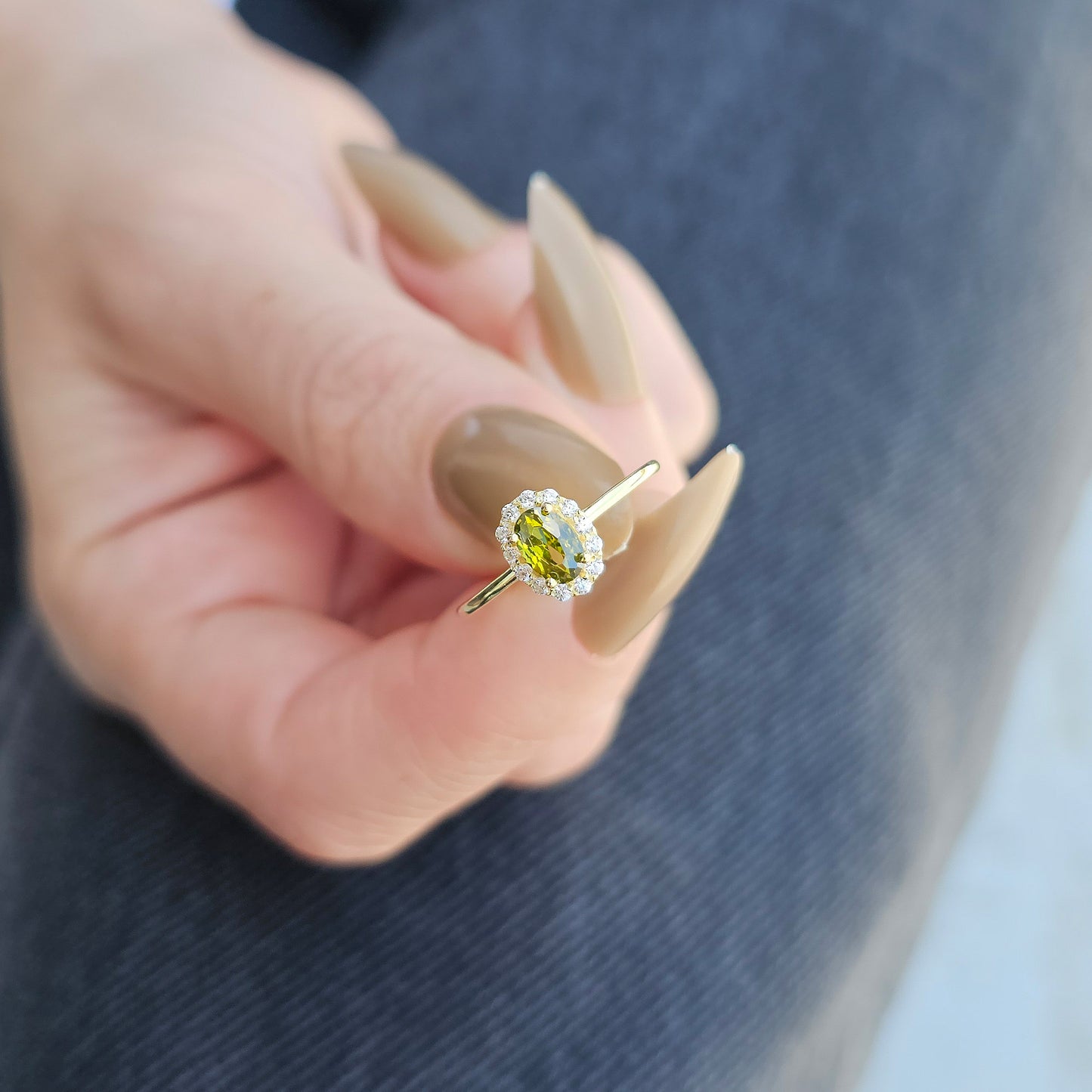 10K Gold Halo Oval Peridot and Diamond Ring - 8S26PER