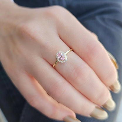 14K Gold Halo Oval Pink and Diamond Ring - 8S26PNK