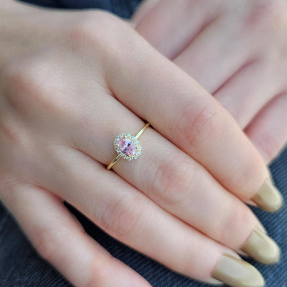 14K Gold Halo Oval Pink and Diamond Ring - 8S26PNK