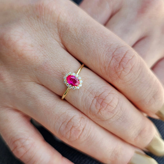 10K Gold Vintage Oval Ruby and Cz Ring - 8S26RBY