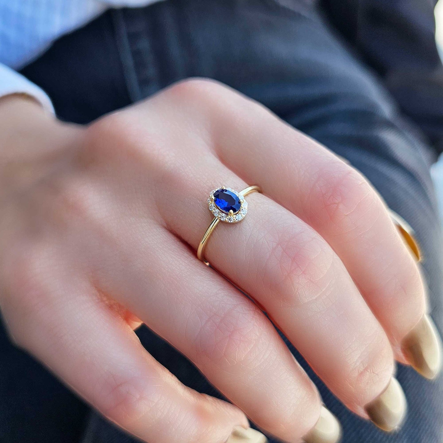 10K Gold Sapphire Oval Solitaire Cz Ring - 8S26SAP