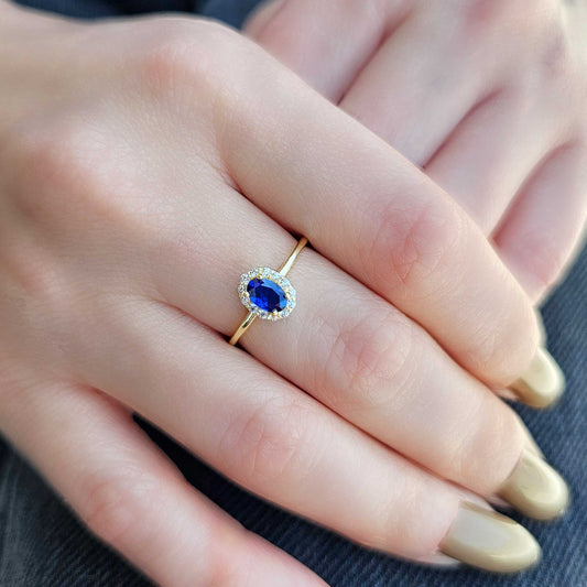 10K Gold Sapphire Oval Solitaire Cz Ring - 8S26SAP