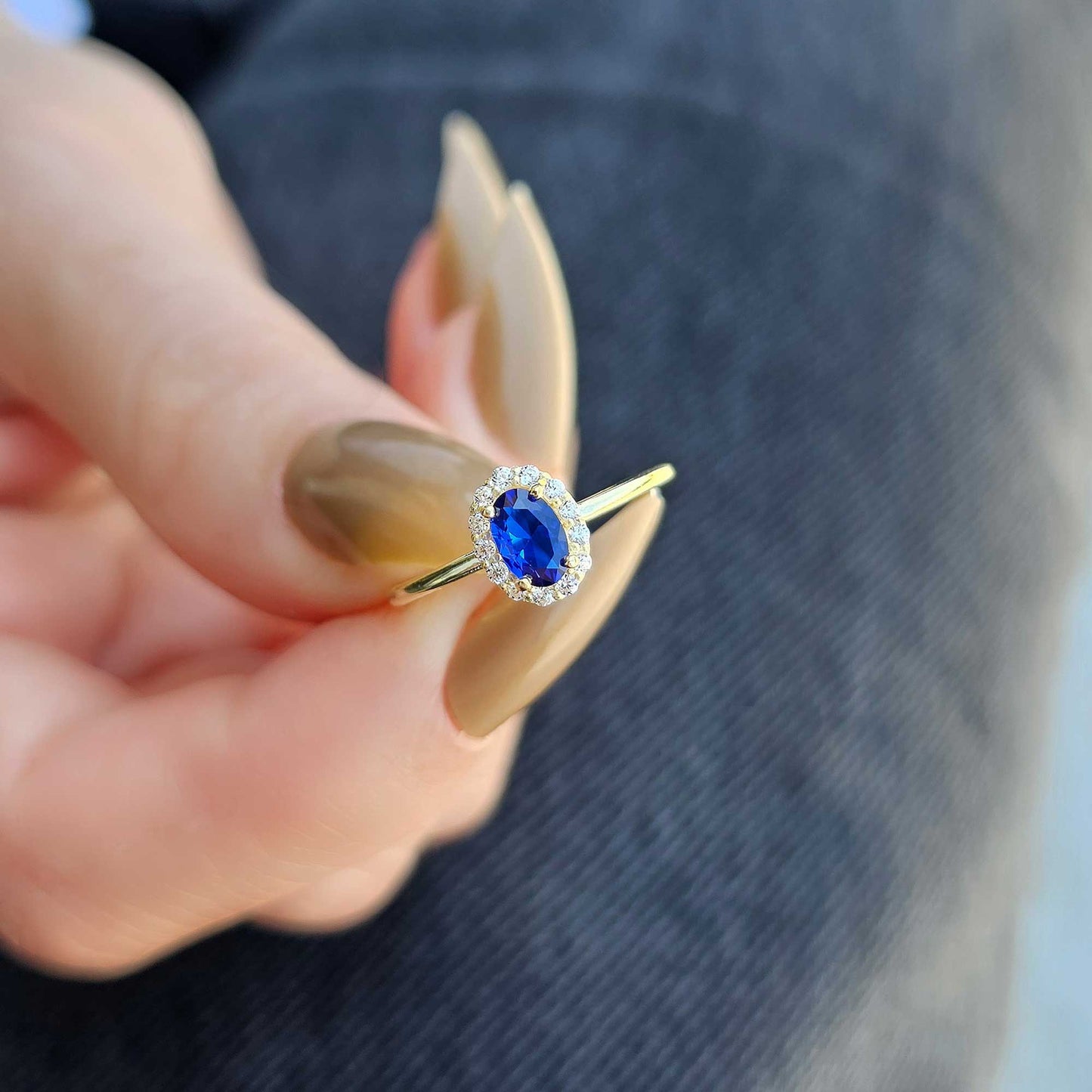 10K Gold Sapphire Oval Solitaire Cz Ring - 8S26SAP