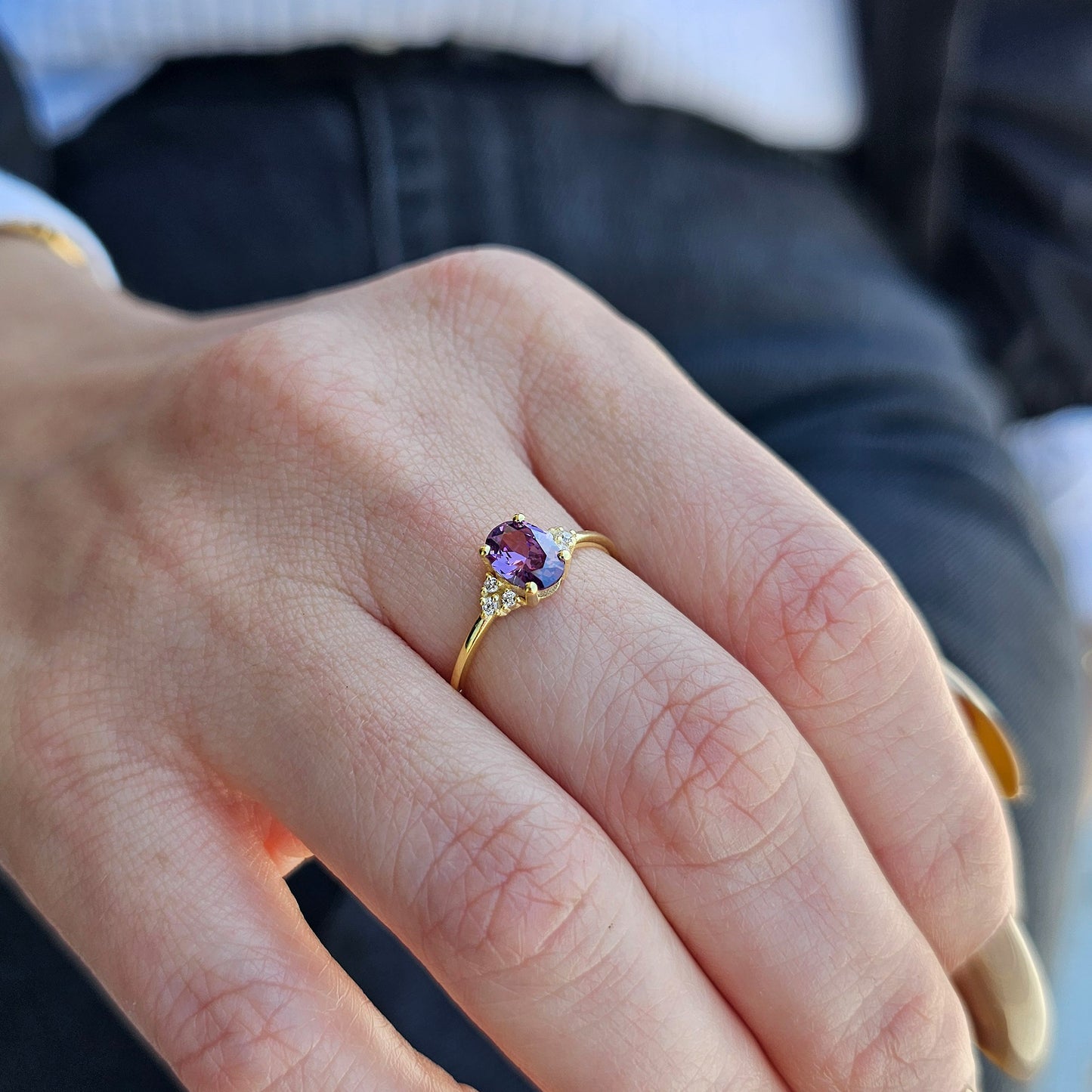 14K Gold Amethyst Oval and Diamond Ring - 8S268AME